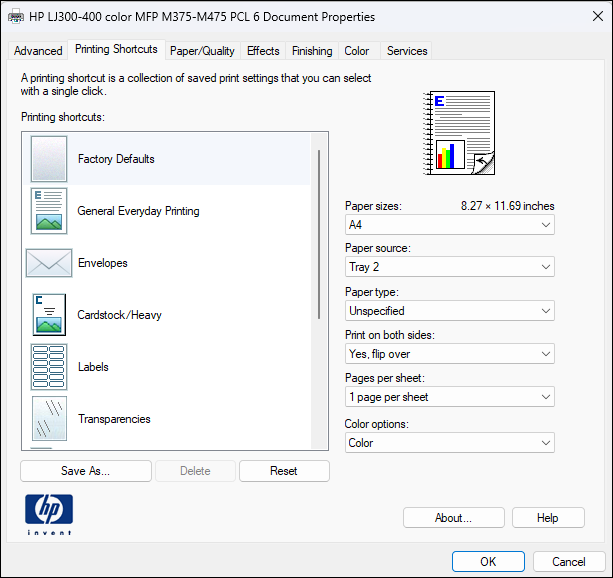 The Document Properties window.